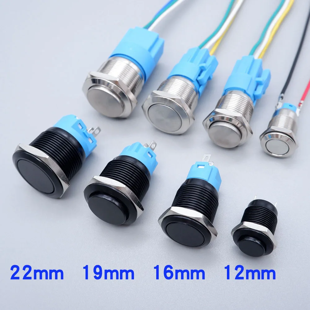 Description Picture 2 of itemMetal Push Button Switch 12/16/19/22mm No LED Start Stop On/Off Waterproof Momentary Latching Power SwitchHigh Head Flat Head