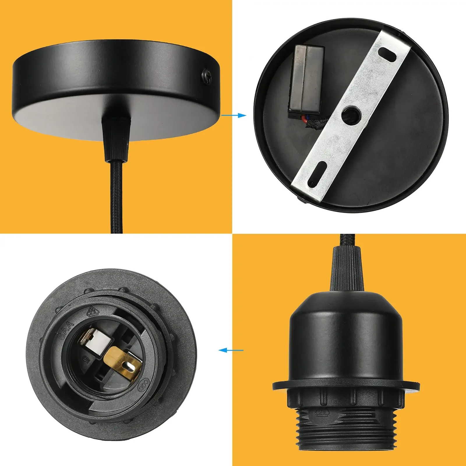 E27 Hanging Lamp Bulbs Holder 1M/1.5M Cable Wire Ceiling Lamp Base Socket For Shade Hanging Pendant Lights