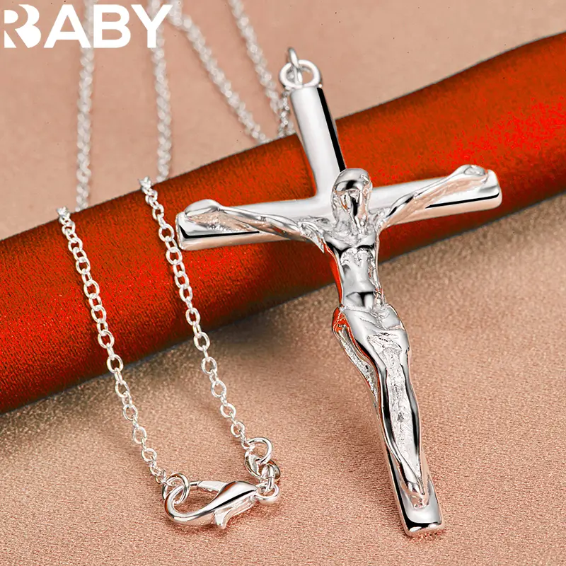 925 Sterling Silver Jesus Cross Pendant Necklace For Man Women 18-30 Inch Snake Chain Fashion Jewelry Individuality Accessories - Image 6