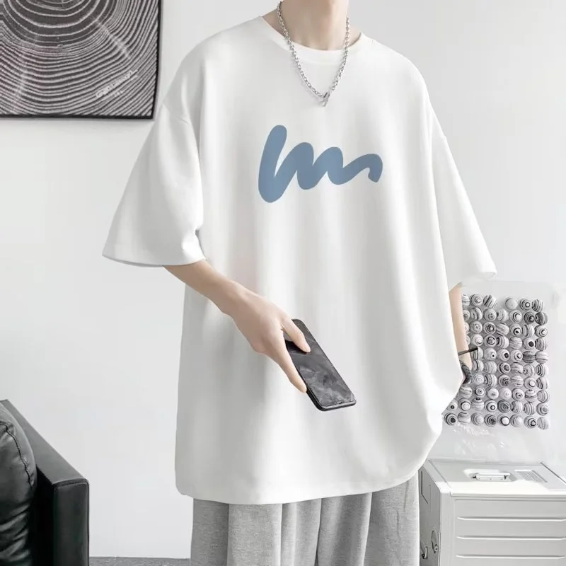 Korean Fashion Funny Letter Printing Men‘s T Shirts Summer Harajuku Casual Loose O-neck Oversize Women Short Sleeve Tops Tees
