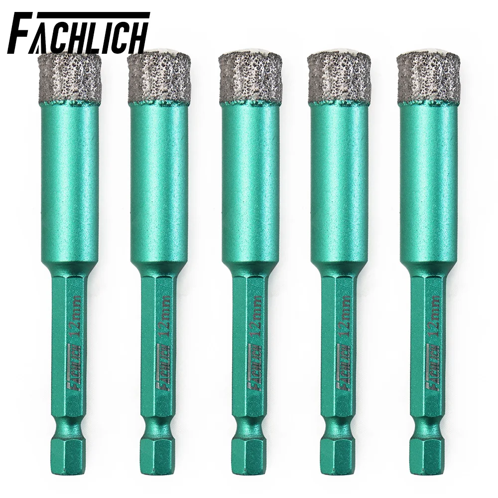 FACHLICH 5pcs/set Dia12mm Hexagon Shank Diamond Dry Drilling Core Bits Granite Marble Tile Cutter Drill Crown Quick Fit Hole Saw