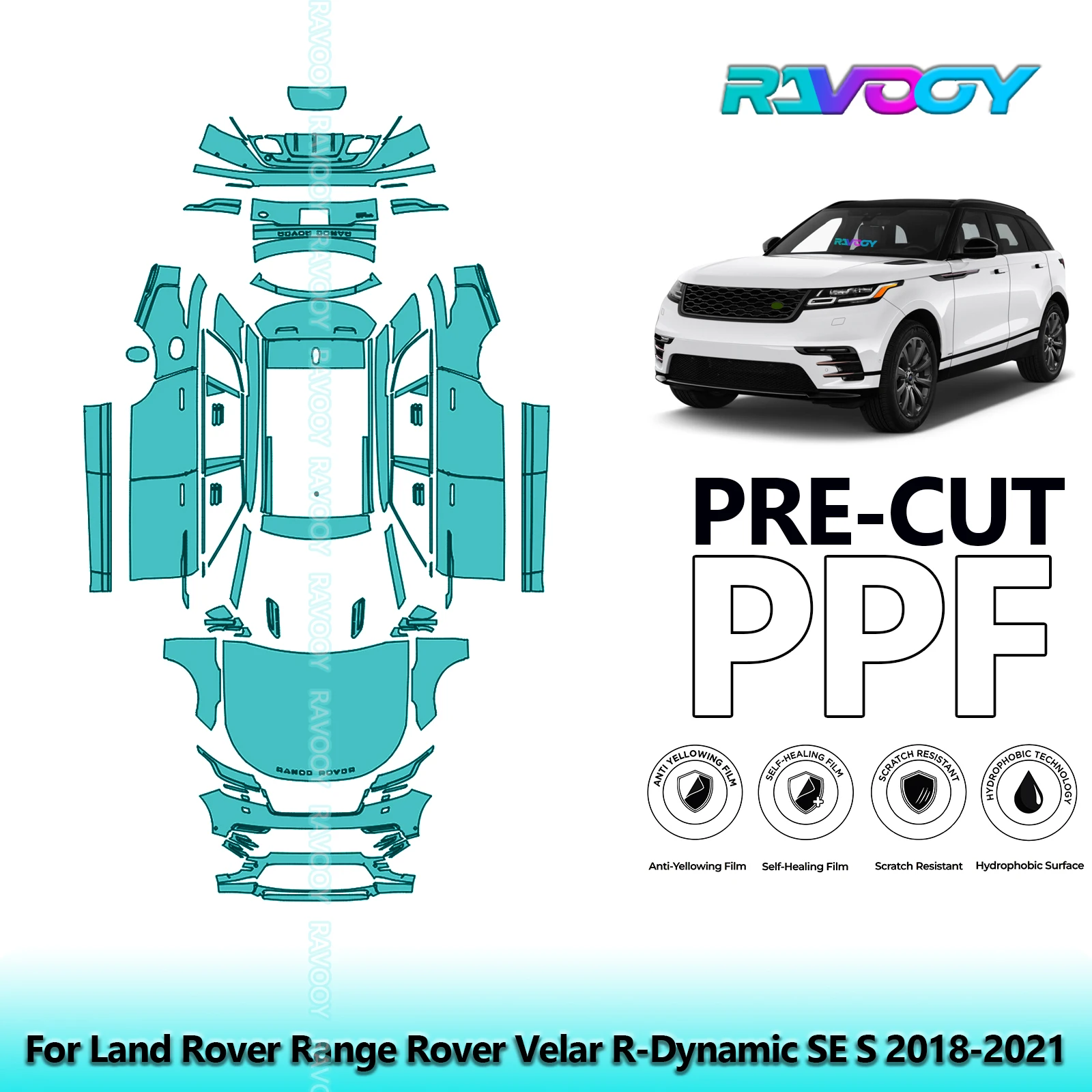 8,5-міль Повна автомобільна попередньо нарізана плівка для захисту фарби PPF для Land Rover Range Rover Velar R-Dynamic SE S 2018-2021