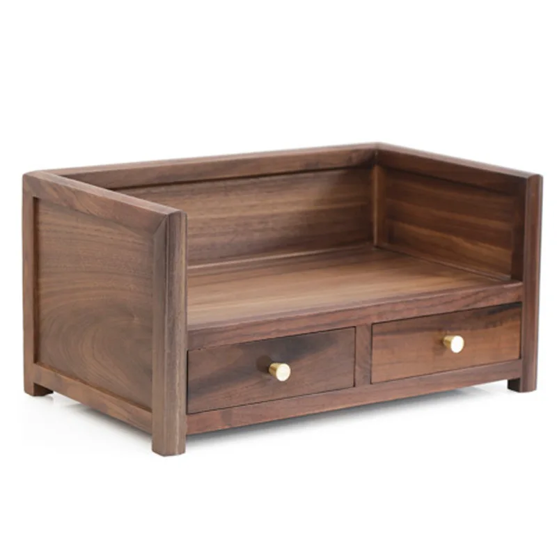 

Free shipping: black walnut tea cup shelf, tea set storage rack with drawers, small shelf, solid wood desktop storage cabinet