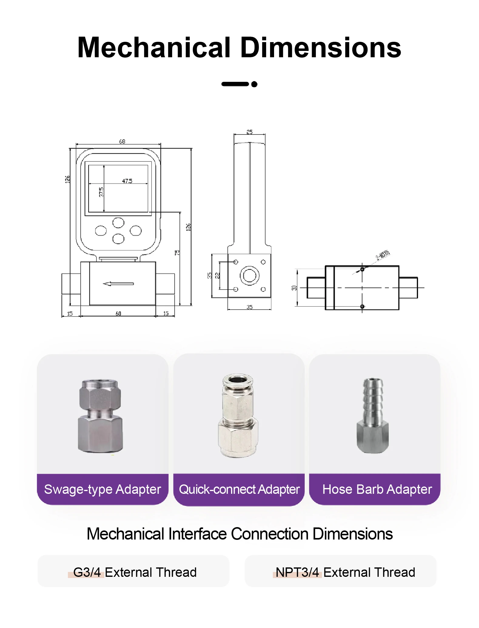 MEMS Thermal Gas Mass Flow Meter Sensor Digital Display Air Nitrogen Oxygen CO2