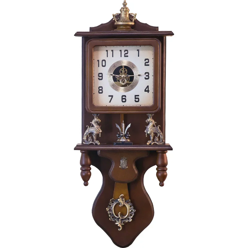 

Hxl Living Room Wall Clock Retro Clock Classical Wooden Antique Clock Semi-Mechanical Quartz Clock