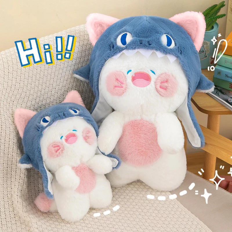 35-50cm Shark Cat Plush Kawaii Transform Animal Toys Stuffed Cute Cat Doll Lovely Pillow Soft Cartoon Cushion Christmas Gift