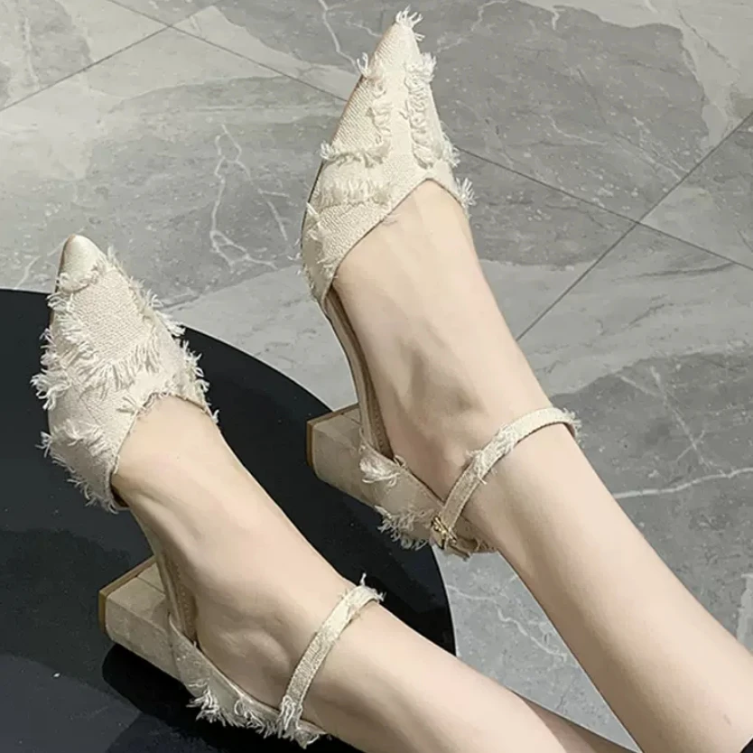 

Женские туфли на массивном каблуке, туфли-лодочки на высоком каблуке, все в одном, весна-лето 2024