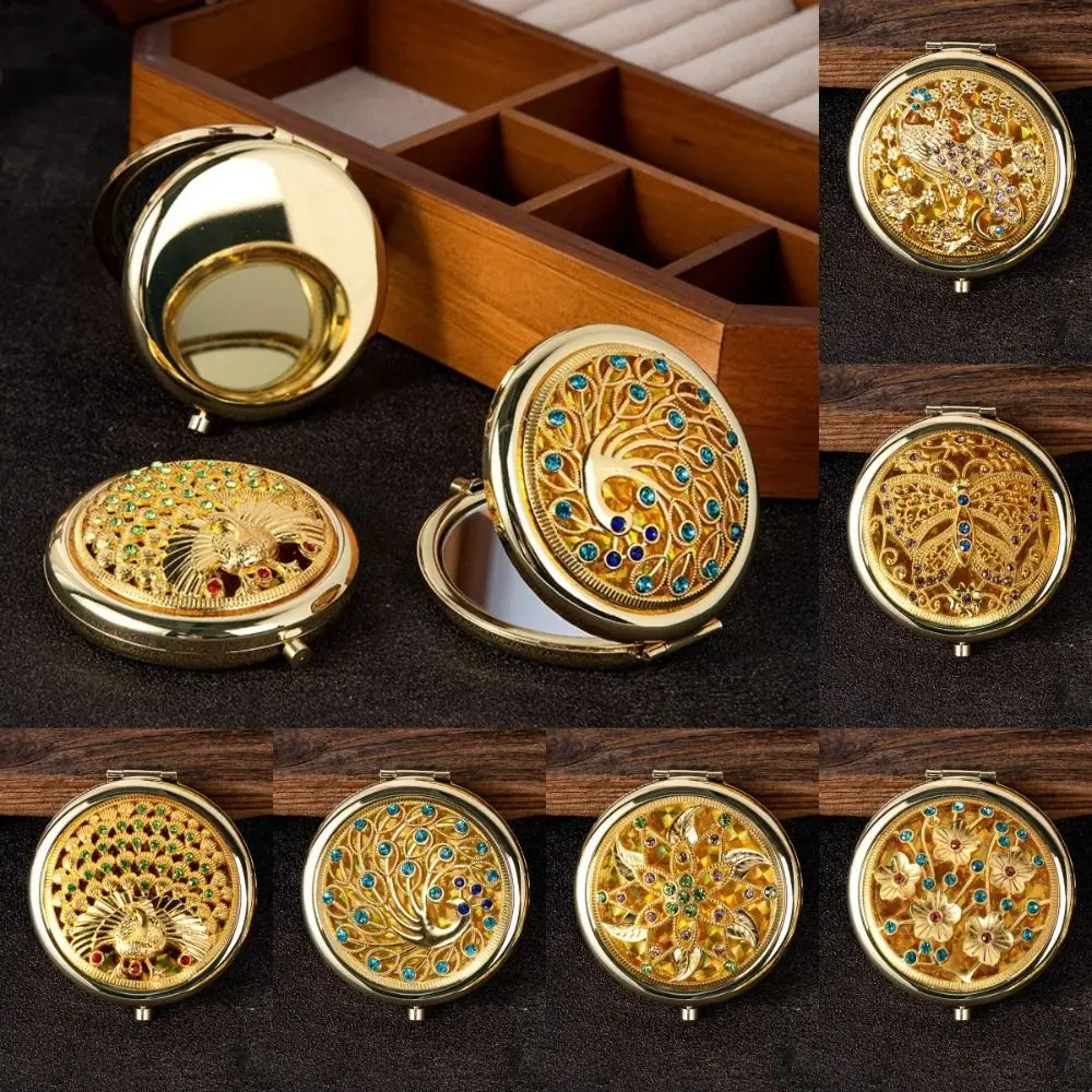 Luxurious Metal Exquisite Mirror Decorative Crystal Portable Mirror Double-sided Gliter Pocket Mirror Travel