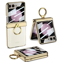 For Samsung Galaxy Z Flip 5 Case Electroplating Transparent Magnetic Folding Hinge Ring Bracket With Mirror Film Shockproof Case 1
