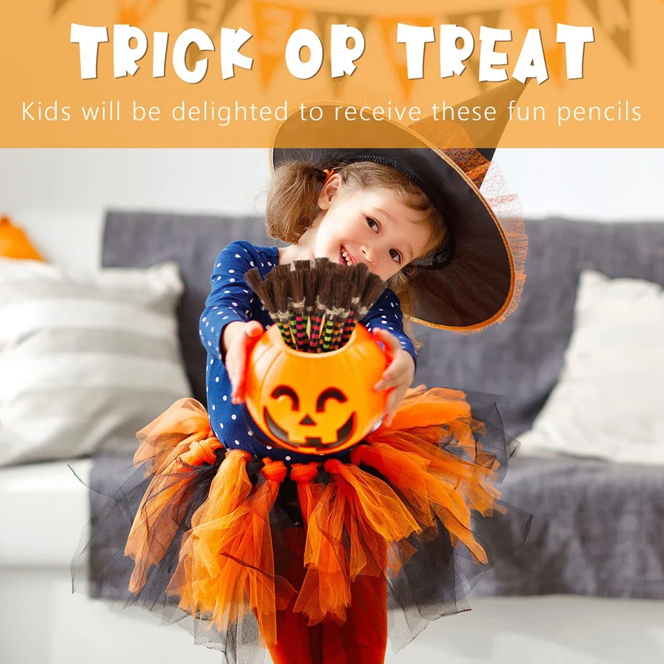 Halloween Hexen besen Bleistift bunte Hexen besen Stifte Zauberer Bleistift  Besen Schreibstifte (12 Stück) - AliExpress, image size:960x960