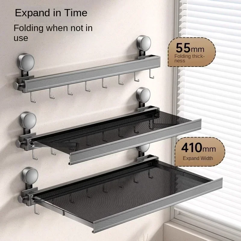For Bathroom Suction Cup Telescopic Bath Towel Rack, Invisible Folding Towel Rack, No-Punch Shelf