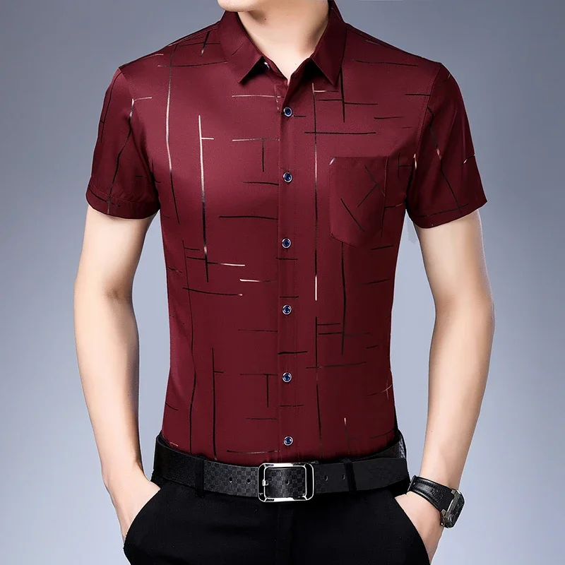New Men's Business Casual Short Sleeved Shirt No Iron and Wrinkle Resistant Top 3