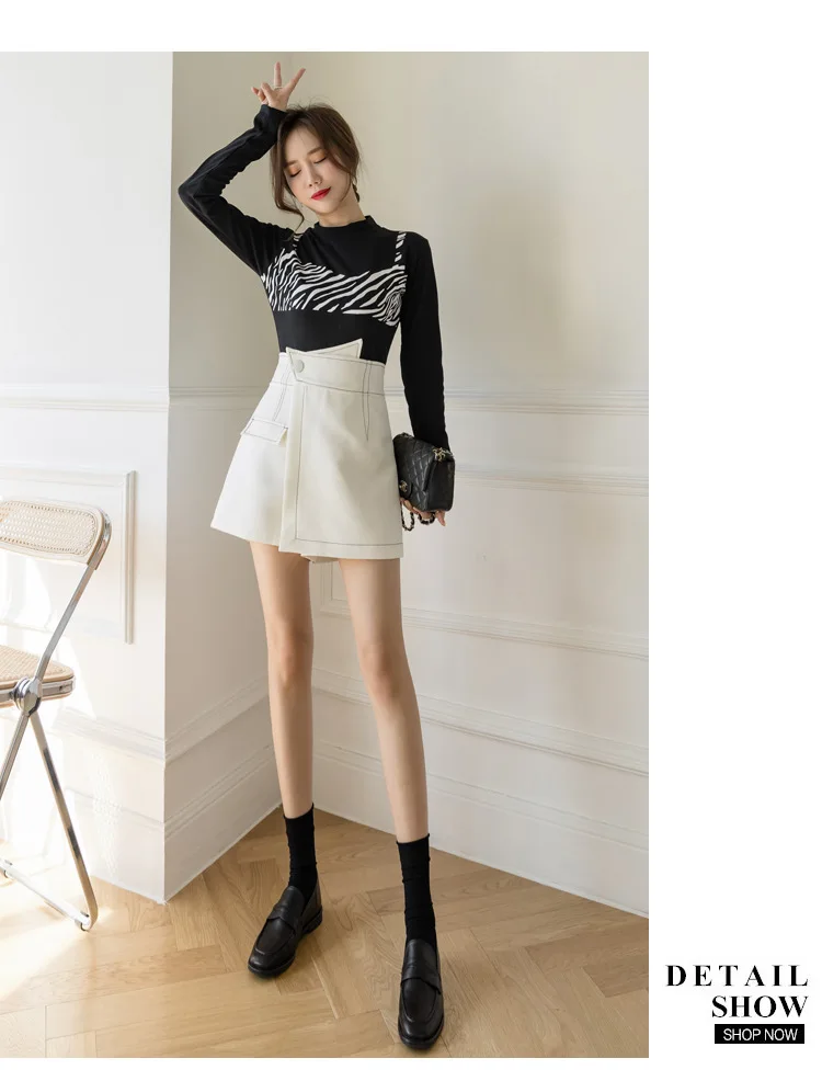 2022 Autumn and Winter Short Skirt Fashion Irregular Women's Black High Waist A- Line Skirt Woman Skirts Faldas Jupe white pleated skirt