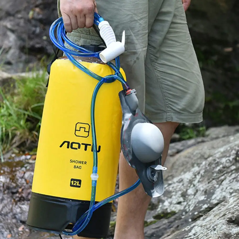 12L Portable Camp Shower Bag With Solar Heating & Pressure Pump | Upgraded Screw Lid Outdoor Shower For Camping Hiking