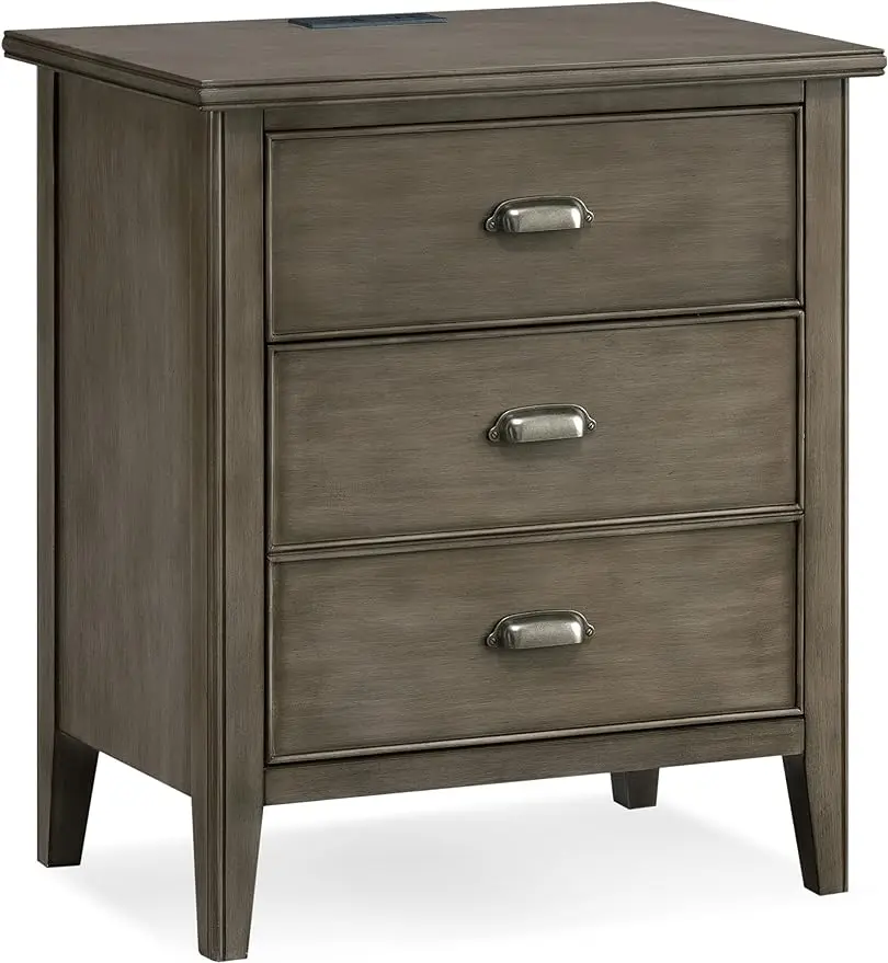 

10522-GR Nightstand with Top Drawer, Behind Door Storage with USB-C Fast Charging Station AC/USB Charger