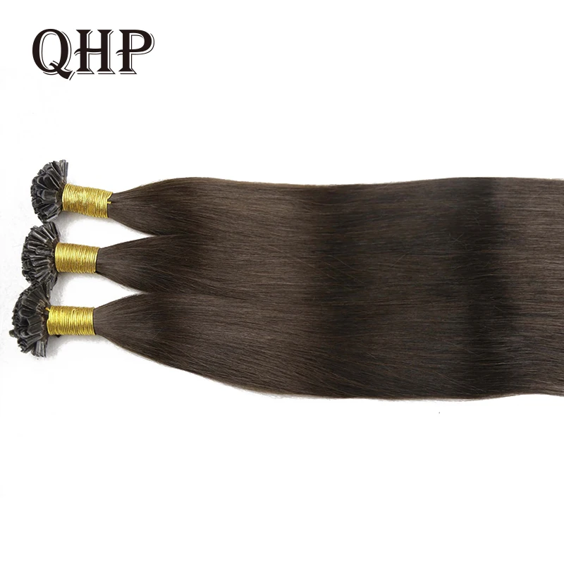 QHP U / Nail Tip Hair Extensions Capsules 100% Raw Virgin Human Hair Stick Pre Bonded Straight Brazilian Natural 50 pcs 1g/pc