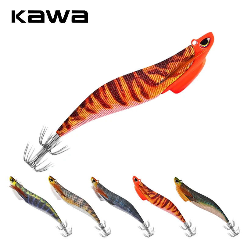 Kawa 1pc 30g 130mm Wood Shrimp Squid Lure Fishing Squid Hook Eging Fishing Artificial Baits For Fishing Squid Octopus Culterfis