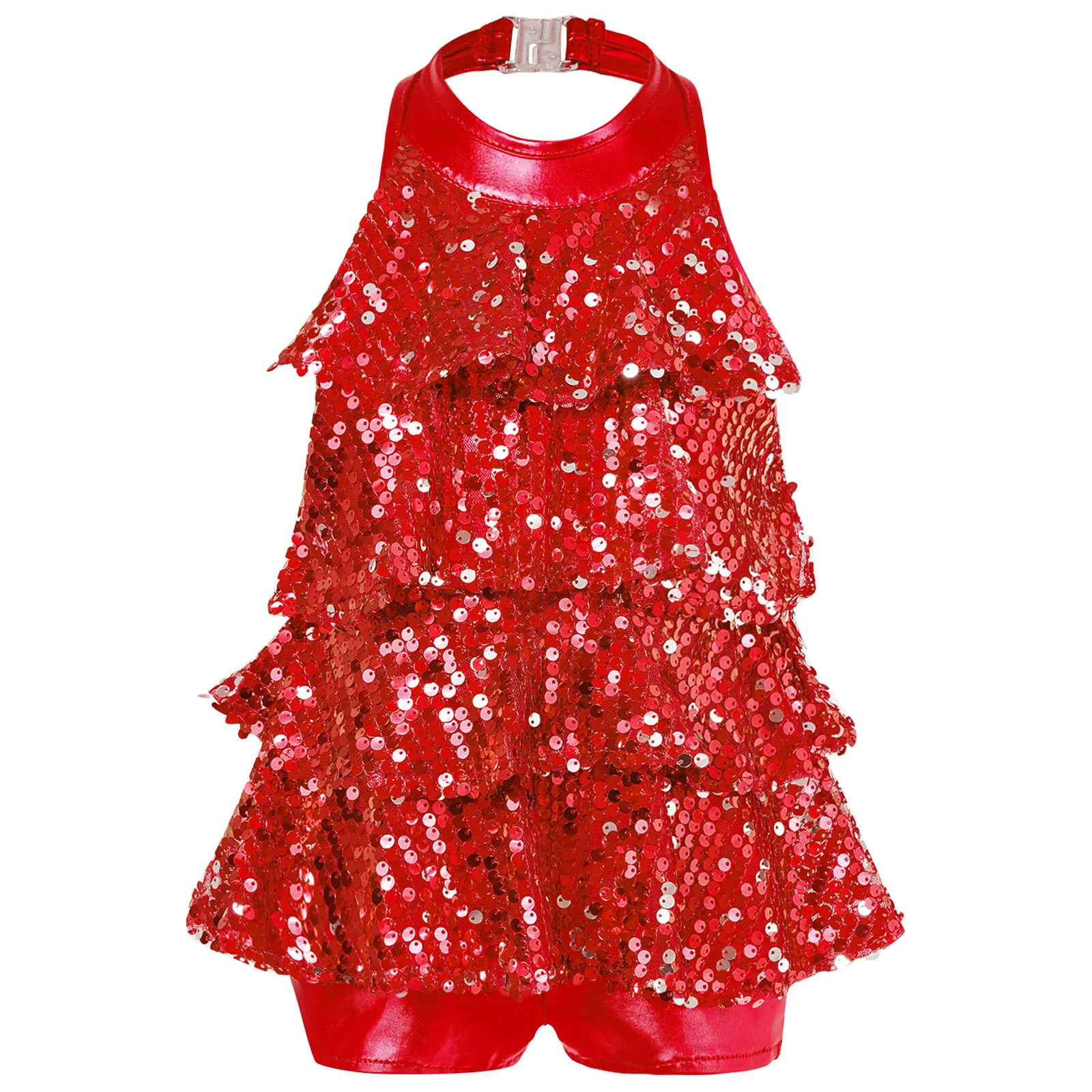 thumbnail image 1 of Chicas moderno Jazz Latino Salsa Samba Rumba danza traje de actuación metálico brillante lentejuelas Crop Top con falda pantalones cortos Culottes, 1 of 5