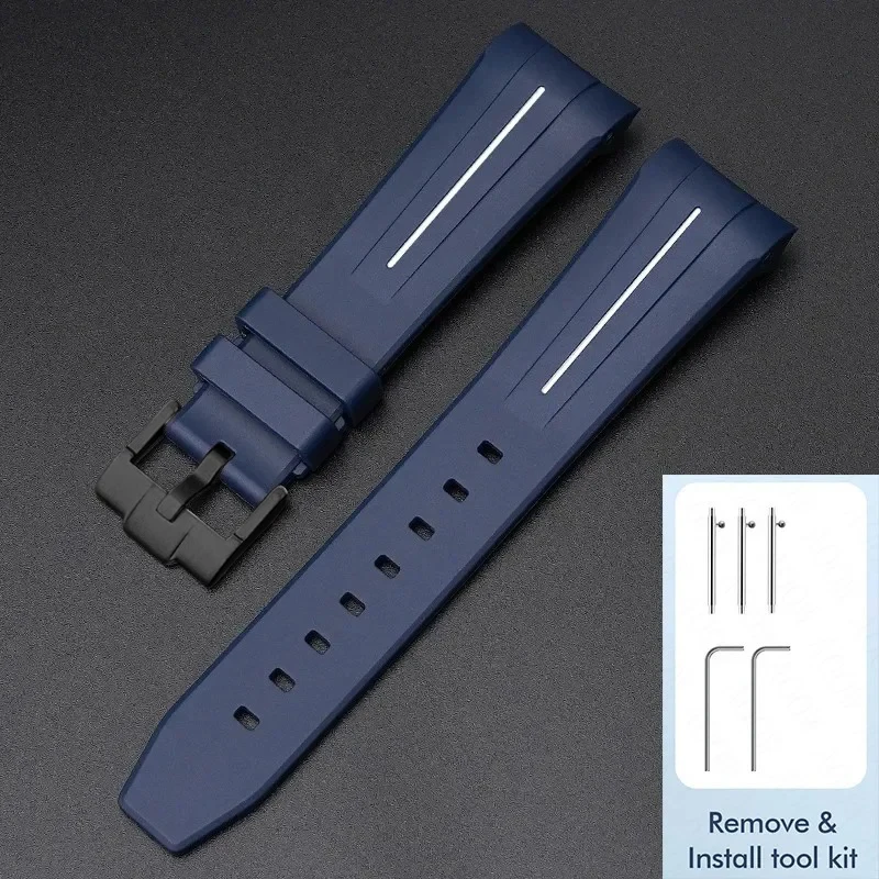 Waterproof Quick Release Rubber Watch Strap with Stainless Steel Buckle - 22mm, Curved End Design