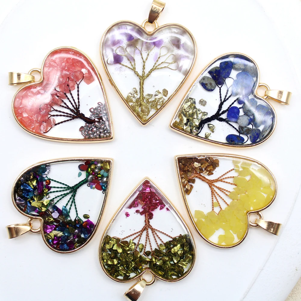 12pcs Mix Stone Amethyst Lapis Lazuli Crystal Heart Life Tree Pendant for DIY Making Natural Stone Necklace Earring Accessories 2
