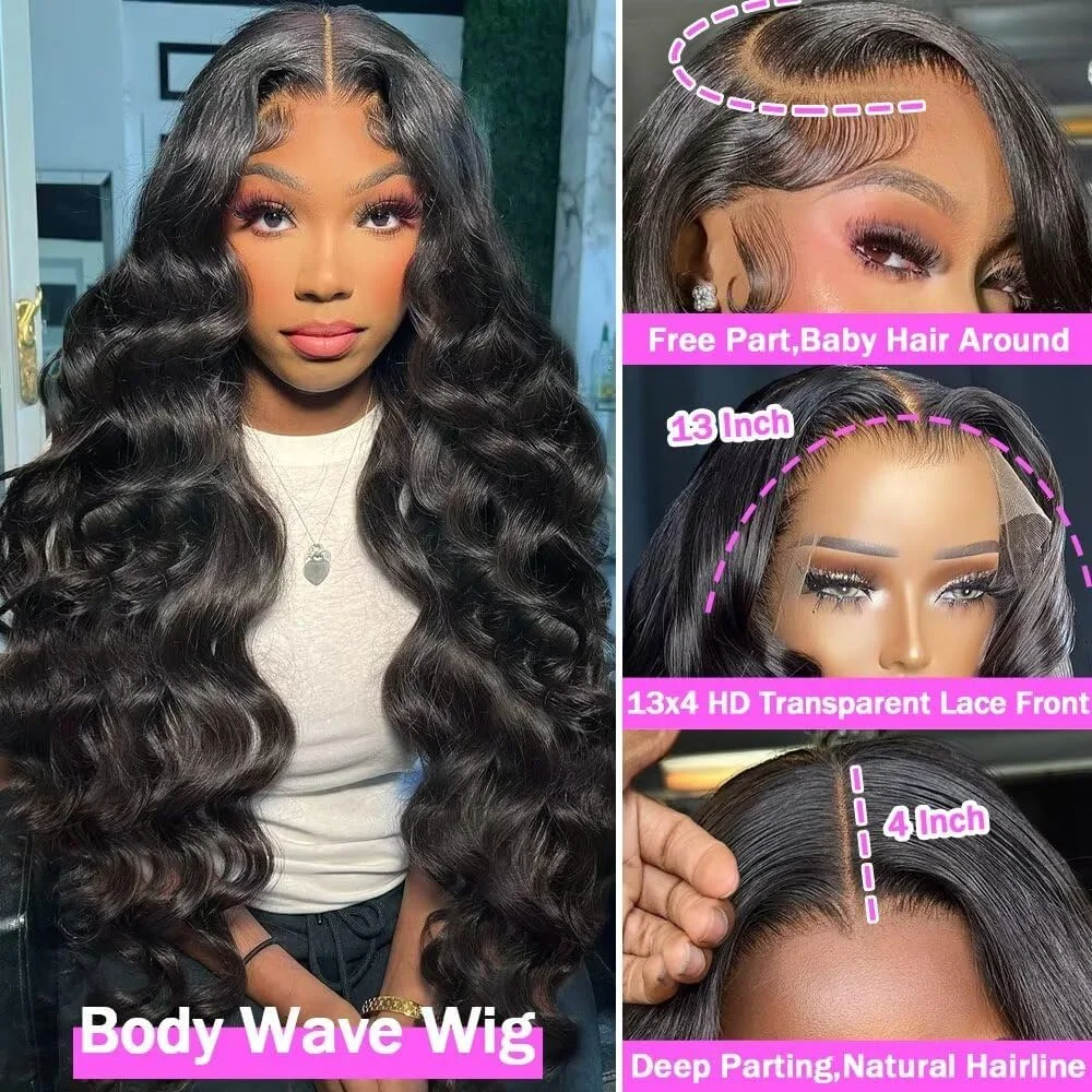 

32inch 13x4 Body Wave Lace Front Wig Human Hair PrePlucked Brazilian Human Hair Lace Frontal Wigs For Women 180 Density