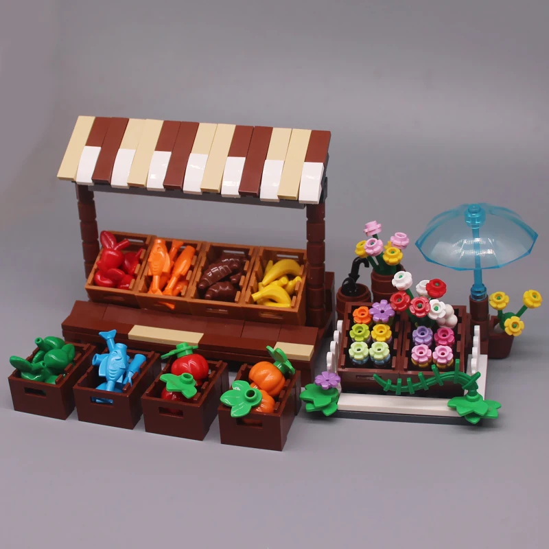 

MOC City Food Flower Stall Combination Packages Assembly Toys For Children Educational Building Blocks Ornaments Gifts Cities
