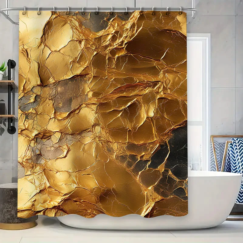 Gold Marble ผ้าม่านกันน้ําตกแต่งห้องน้ําหรูหราอ่างอาบน้ํา Cracks Design ยาวพิเศษขนาดสําหรับตกแต่งบ้าน 1