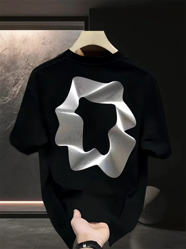 Boys and Young Students Cotton Short Sleeved T-shirt Summer Geometric Shape Printed Loose Round Neck Half Sleeve cotton short sleeved shirt mens training tshirt