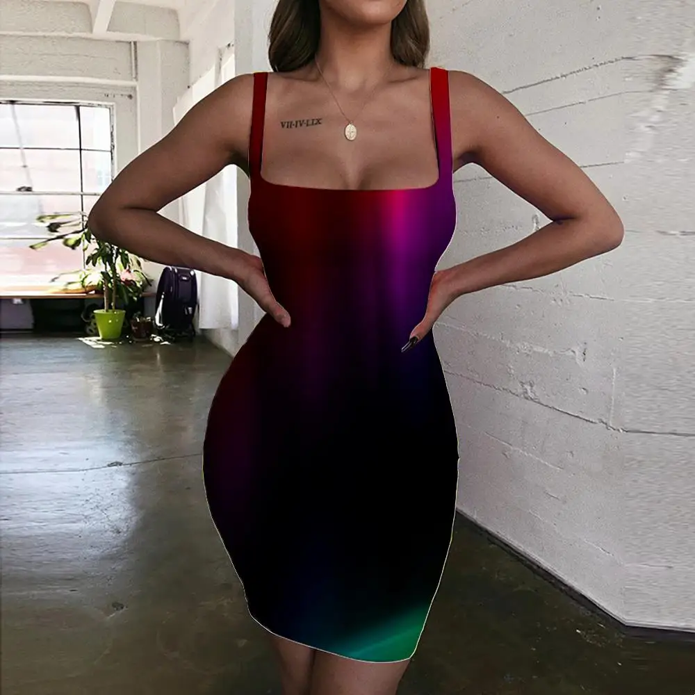 

SOMEPET Rainbow Dress Women Rainbow Abstraction Bodycon Dress Funny Ladies Dresses Light Halter Sleeveless Womens Clothing Club