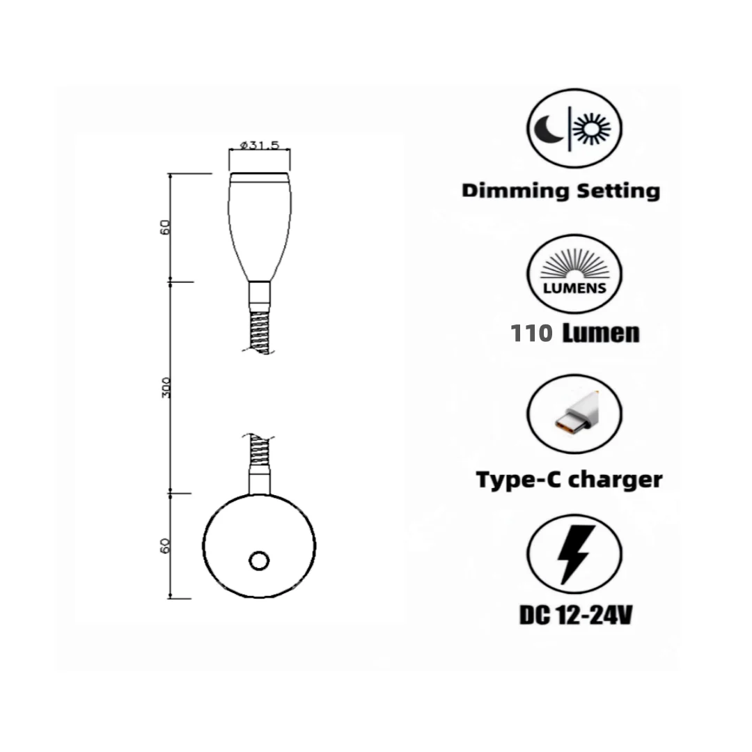 2 PCS 12V dimmable bedside reading light, RV boat gooseneck LED spotlight suitable for camping vehicles, travel trailer