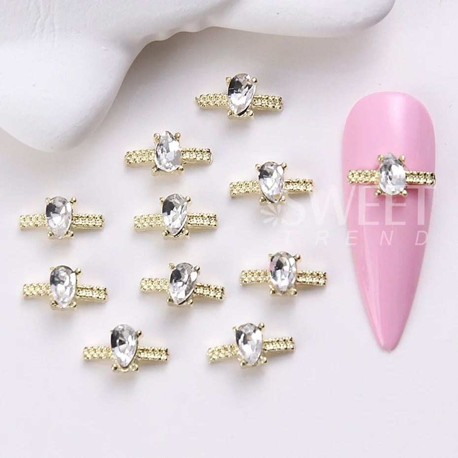 20pcs Mixed Ring Metal Nail Art Decorations Charm Ornaments Shining Golden Love Heart Rhinestones Nail Accessories Jewelry Parts