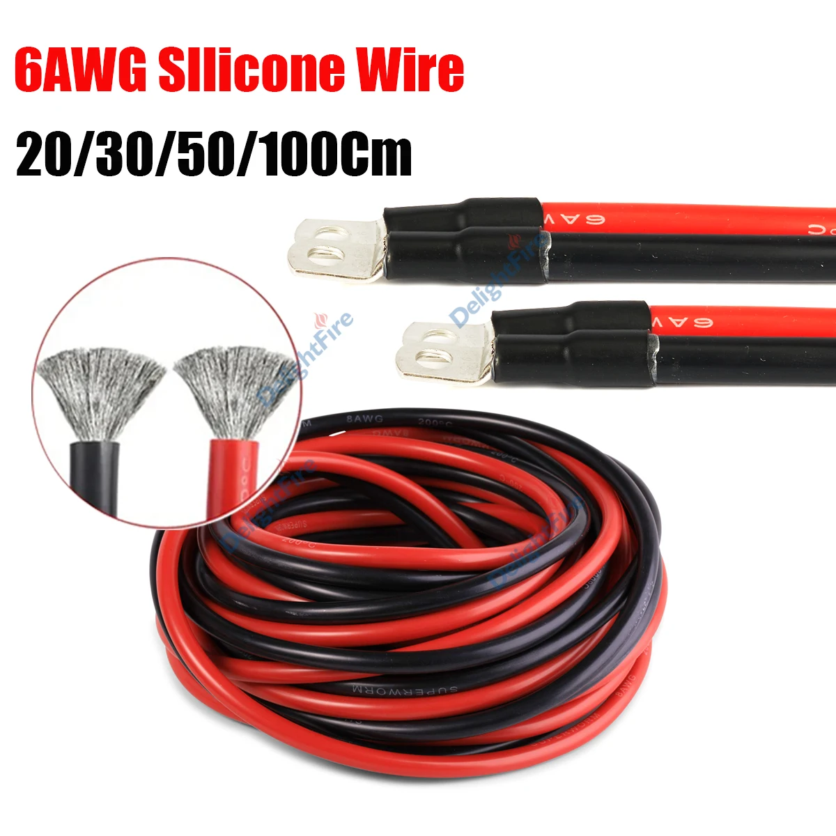 6AWG Silicone Battery Cable Flexible Stranded Tinned Copper Wire With ...