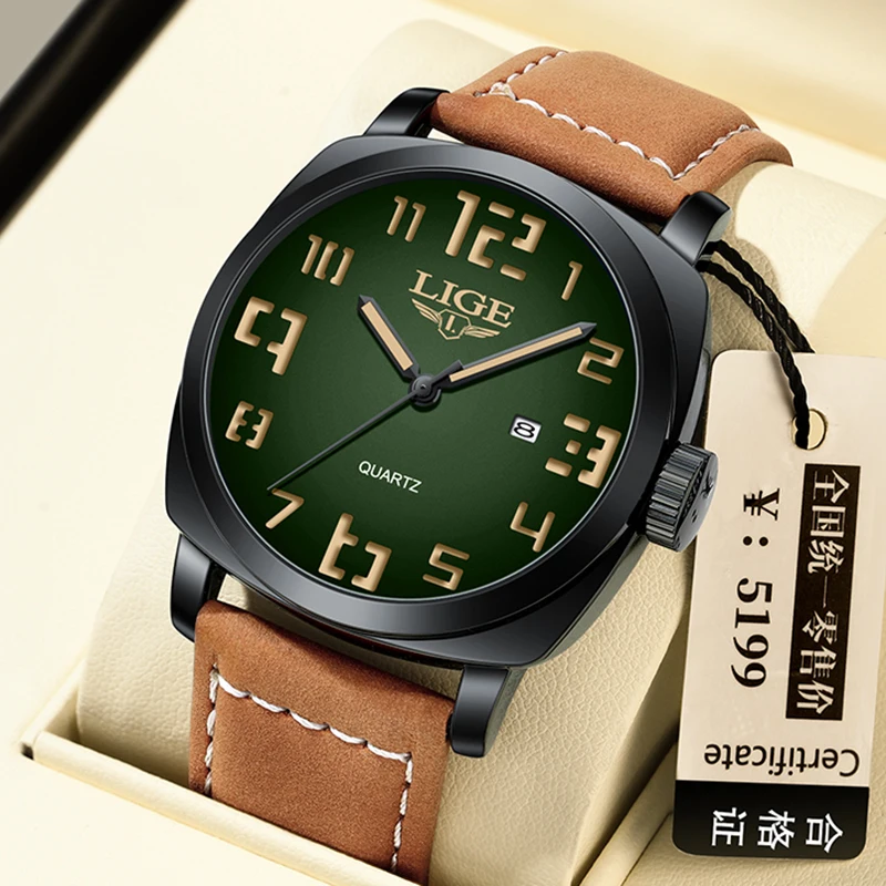 LIGE Waterproof Watches For Men Military Sports Men's Quartz Wristwatch Original Brand Luxury Leather Chronograph Montre Homme