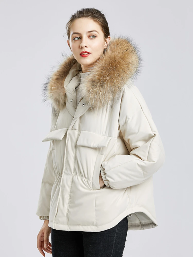 Fitaylor Winter Large Real Raccoon Fur Hooded Short Jacket Women