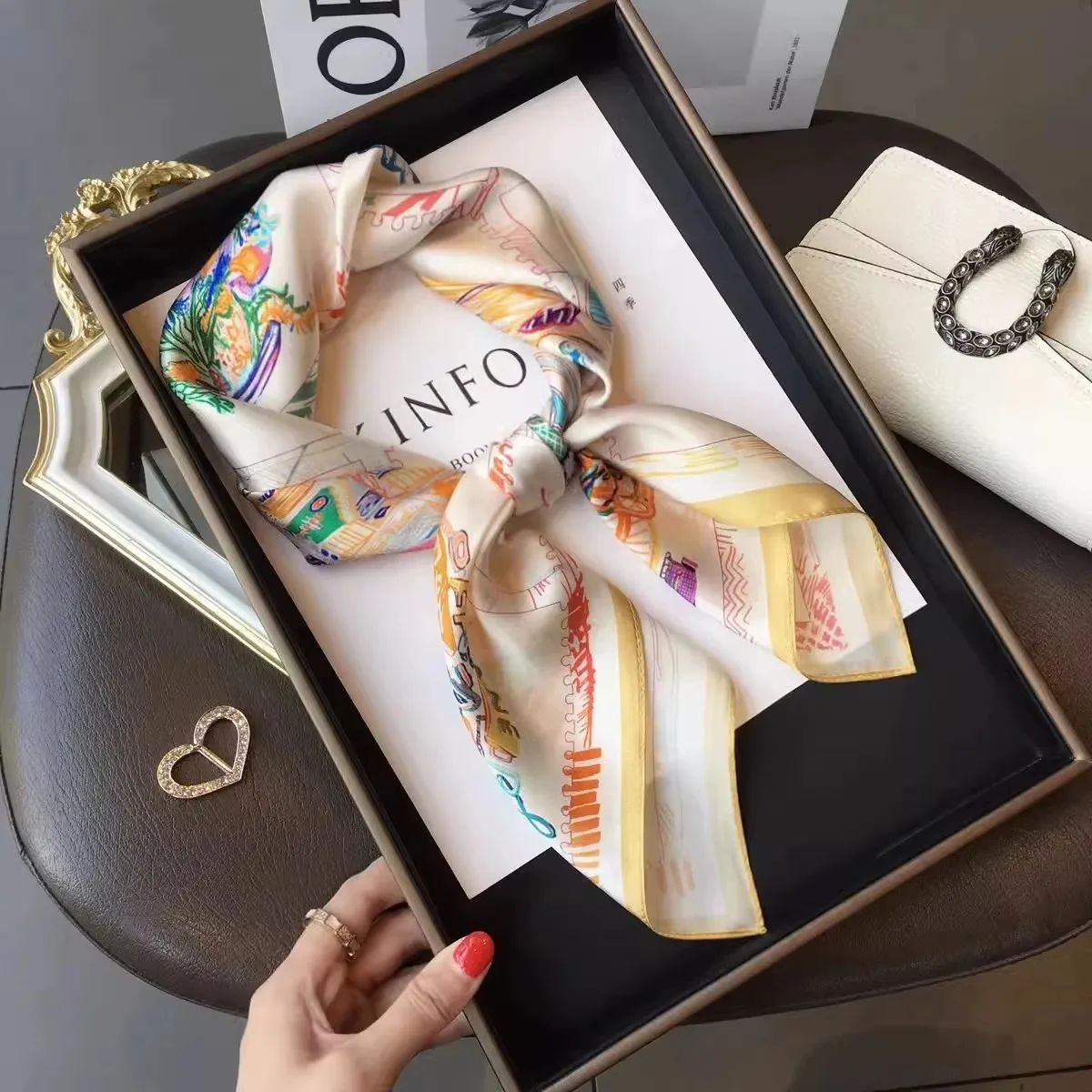 100% Natural Silk Square Scarf Women Hairband Neckerchief Wrap