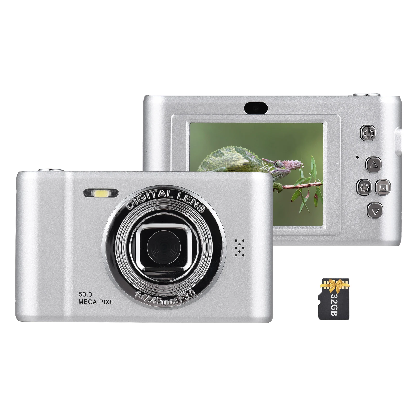 Digital Camera 1080P Digital Video Camera 50MP Photo Dual Lens 2.4 Inch Screen 8X Digital Zoom Built-in Flash Battery with 32GB TF Card