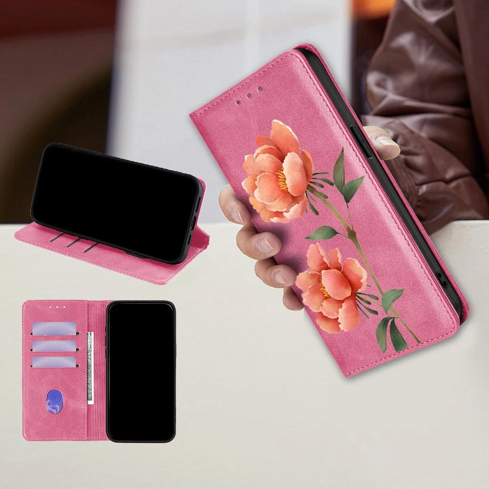Elegant Flower Pattern Leather Flip Cover Phone Case
