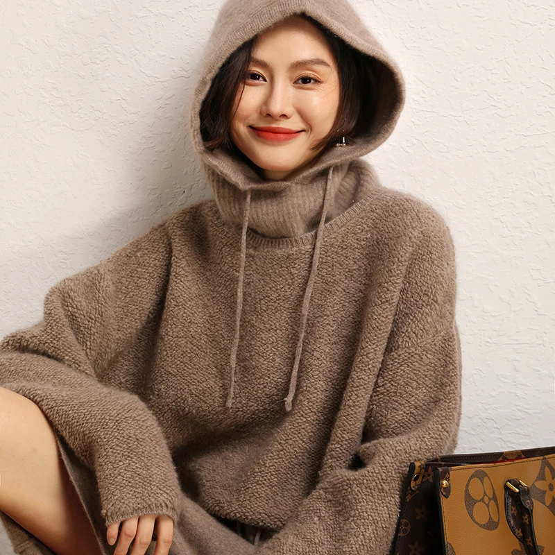 New Autumn and Winter Women's Hat 100% Pure Cashmere Knitted Scarf Hat Outdoor Warm Fashion Girl Cap Lady High Quality Scarf 2