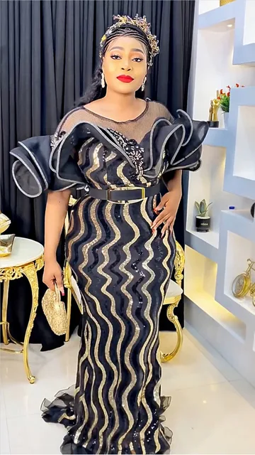 Jumoke Sequined Short Sleeve Long Dress