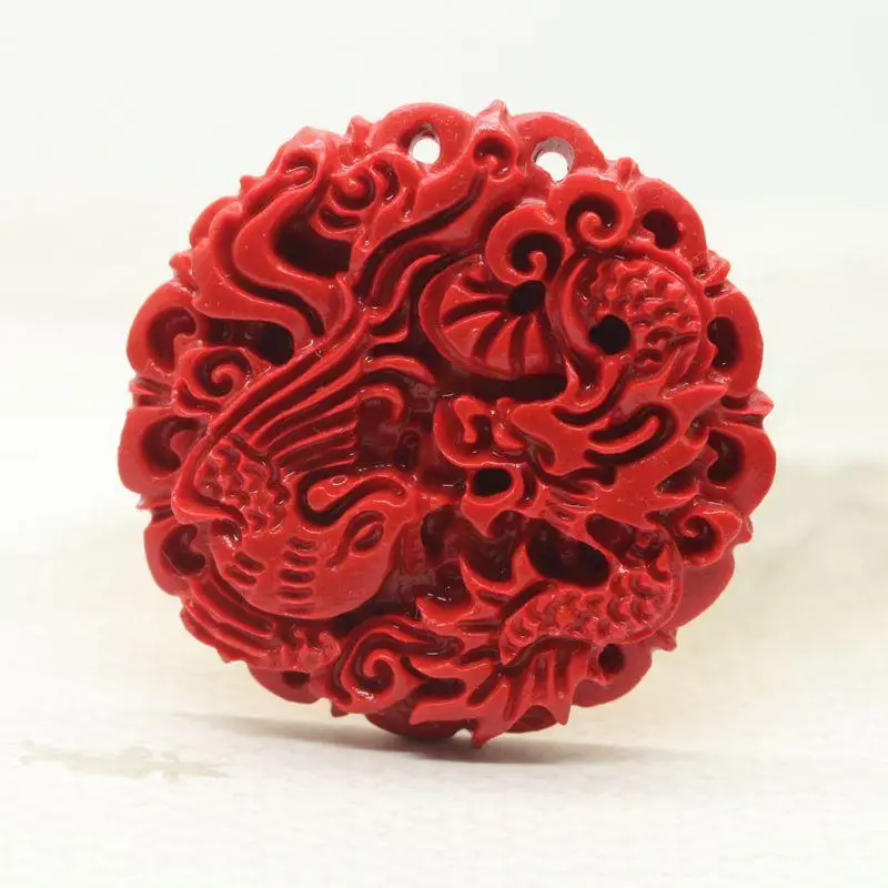 

Китайский натуральный красный брикет дракона феникс кулон счастливый амулет Горячий