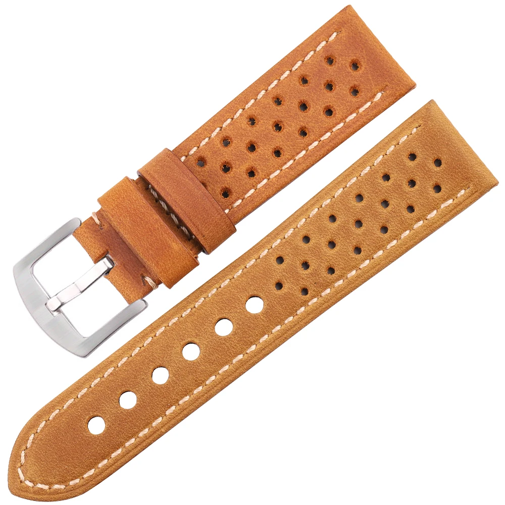 Premium Genuine Leather Unisex Watch Strap with Deployment Clasp – Available in Multiple Sizes & Colors