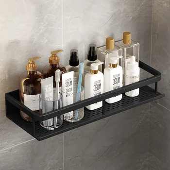 Scaffale per WC in alluminio Black Space, ripiani da bagno a parete, set di cestini per il cambio, per accessori da cucina 1