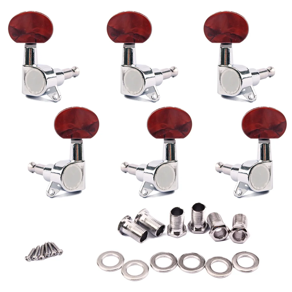 

Electric Guitar Pegs Enclosed Tuning Pegs Machine Head Tuners Coffee Plastic Buttons for Acoustic Guitar 3L3R Pack of 6