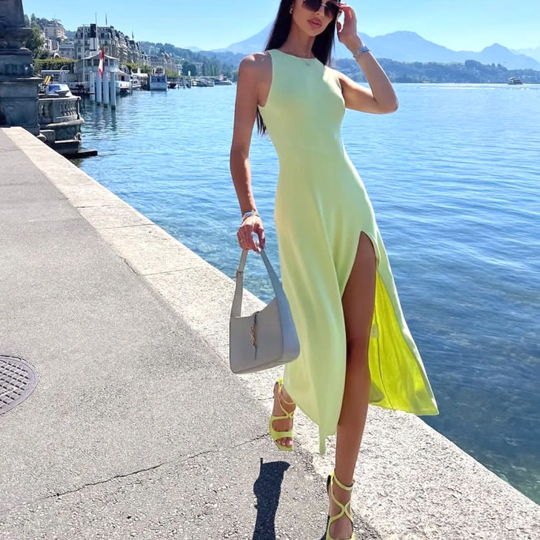 Summer New Sleelvess Slim Bodycon Dress Women Casual High Split Out Solid Holiday Beach Sundress White Tank Dresses 2025