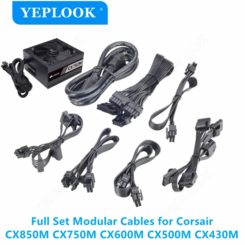 Original Corsair CX850M CX750M CX600M CX500M CX430M Modular PSU GPU PCIe 6+2Pin Dual 8Pin, CPU 4+4Pin, Molex 4Pin,  SSD HDD SATA