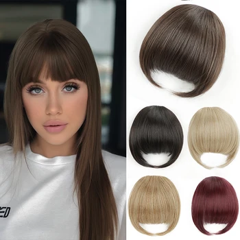 Clip-in Hair Fake Bangs Extensions with Invisible Clips French Bangs Thin Hair Temple Coverage for Women synthetic Curved Bangs