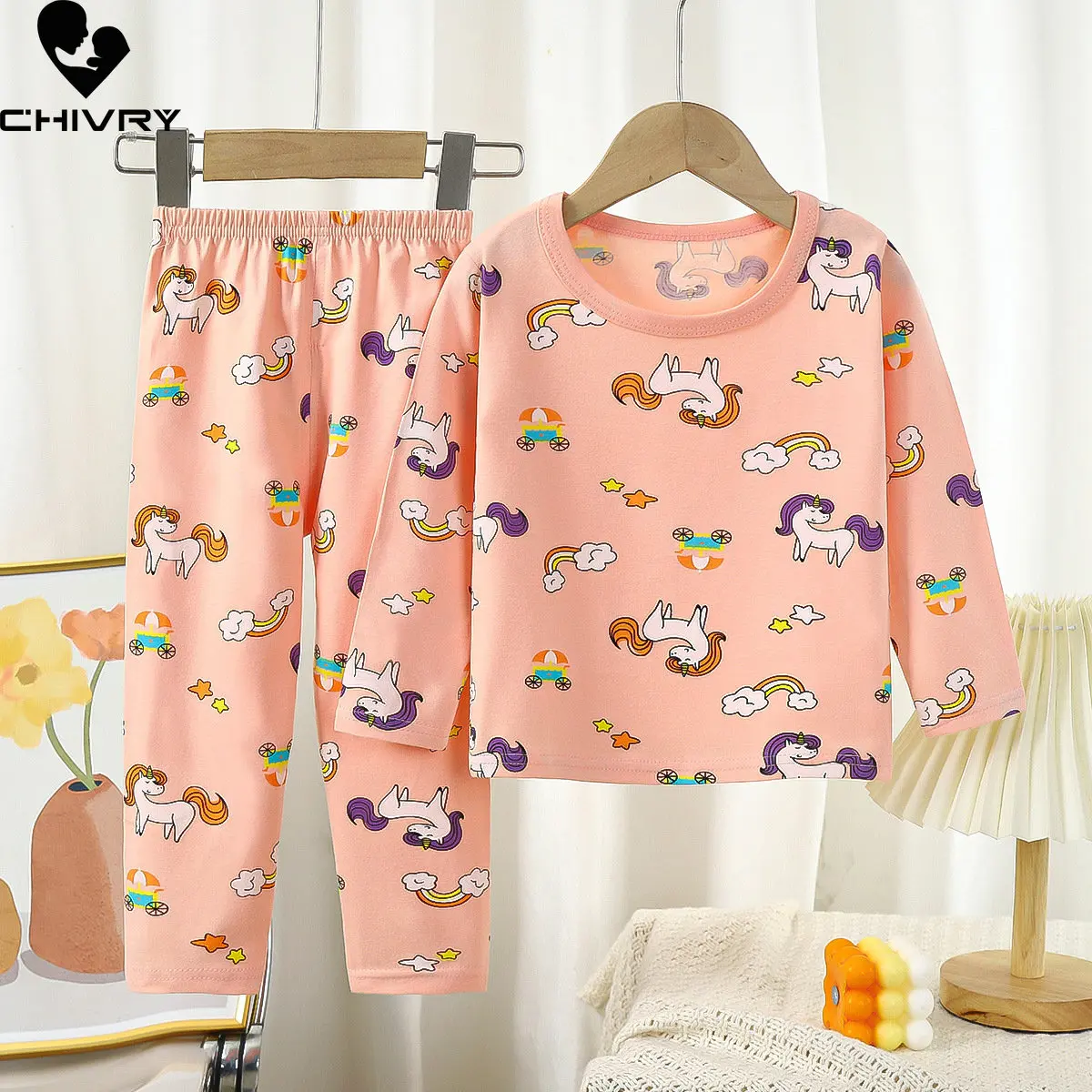 

New 2023 Kids Boys Girls Pajamas Cute Cartoon Long Sleeve T-Shirt Tops with Pants Toddler Baby Autumn Sleeping Clothing Sets
