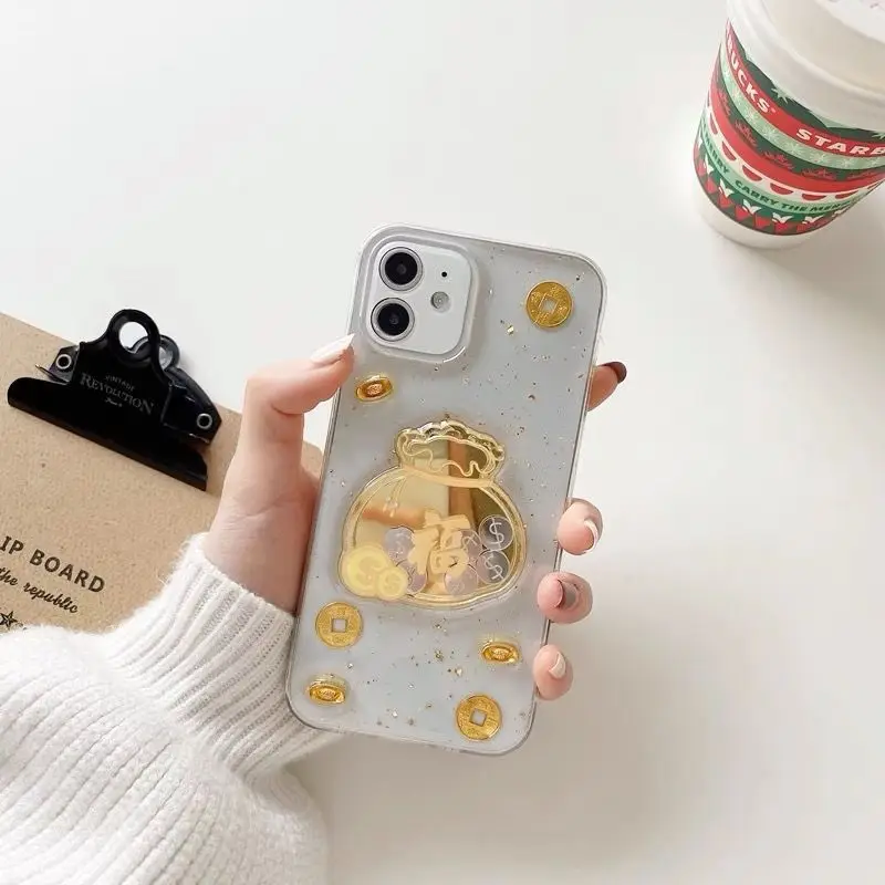 Nuova Custodia Morbida Per Monete D'Oro Trasparente Per Iphone 14 Promax 14 13 Promax 12 11 Xsmax Xr Xs Custodia Antipolvere Per Telefono Di Capodanno