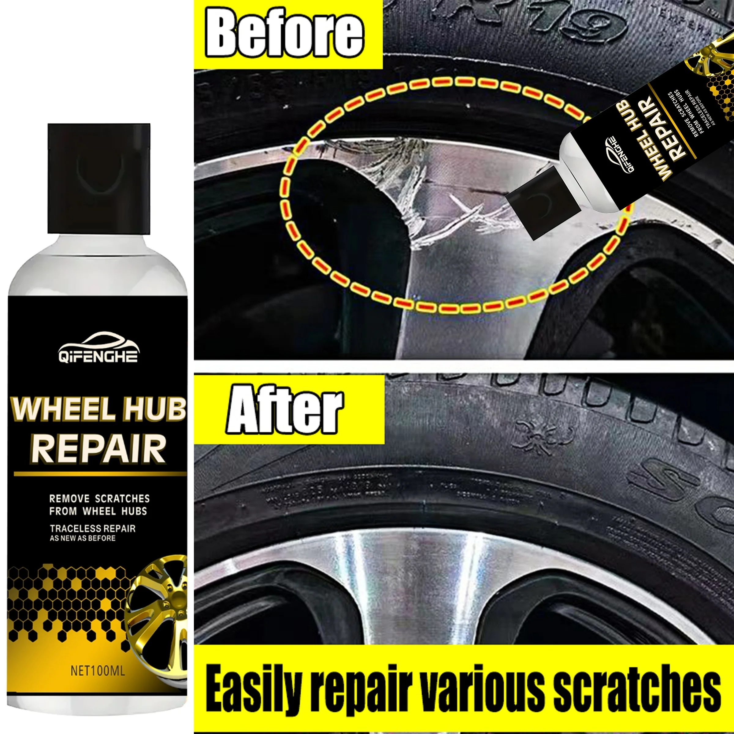 Alloy Wheel Repair Kit 100ml-Quick-Dry Scratch & Corrosion Defense for Metal Rims Restoration with Brake Dust Shield Gel