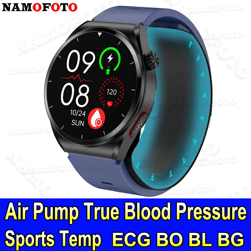 

2024 New Smartwatch Air Pump Bag Accurate Blood Pressure Clock Lipid Uric Acid ECG HRV Wristwatch Sports Fitness Men Smart Watch